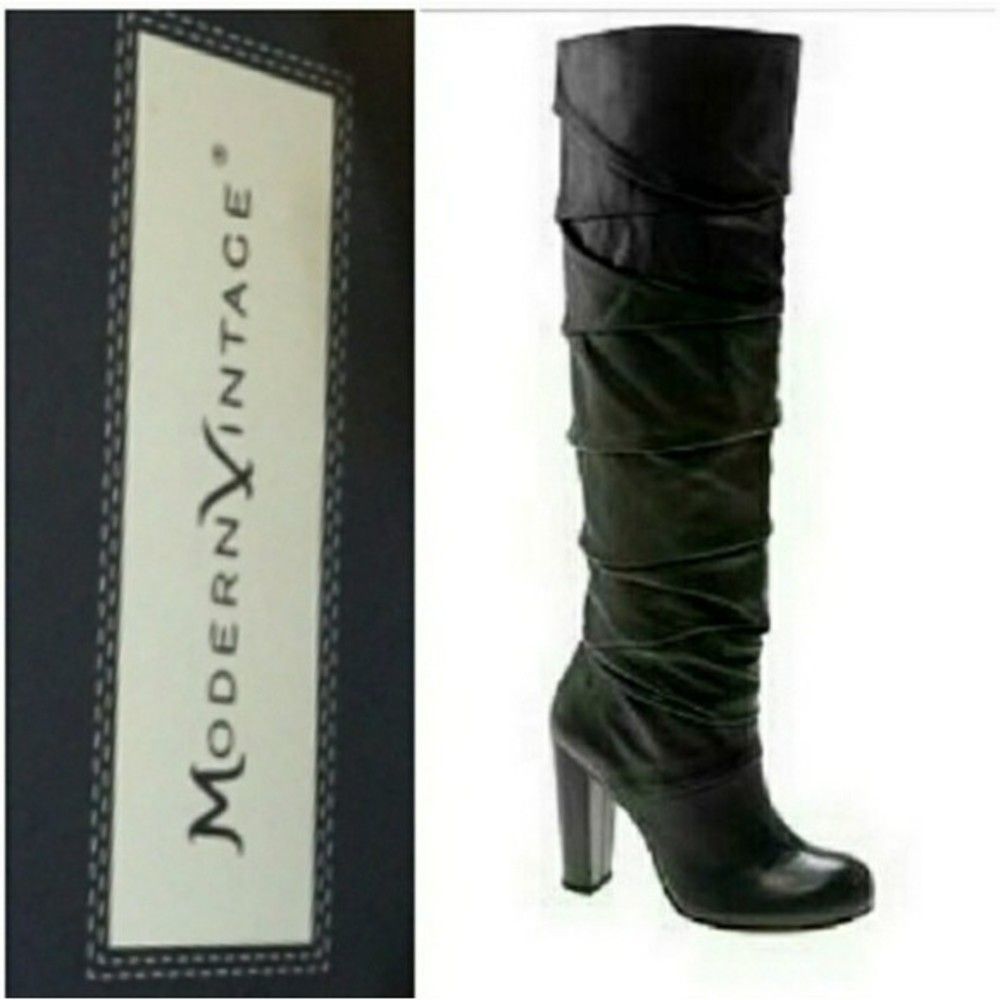 MODERN VINTAGE KNEE HIGH BOOTS LEATHER HEELED SIZE 36 IT WOMENS 36 IT